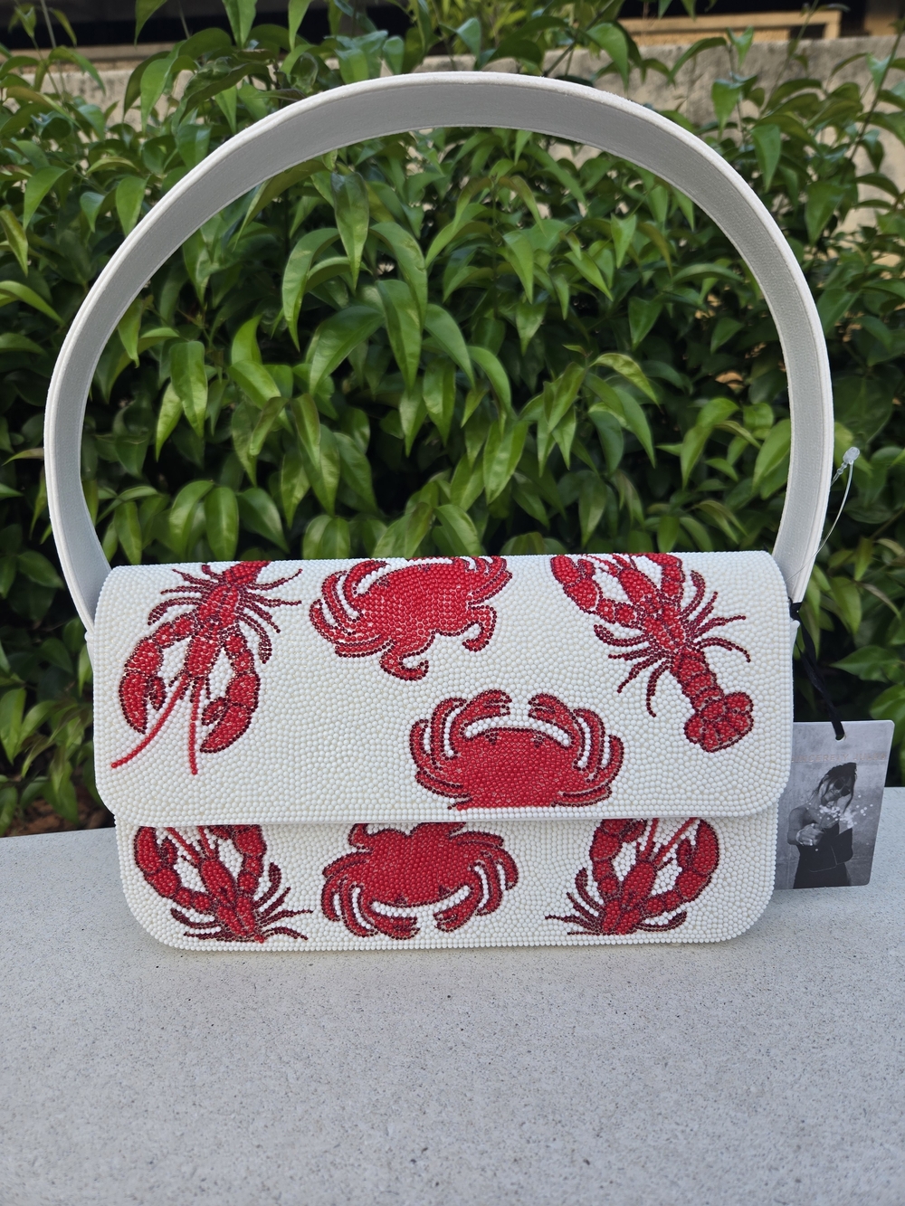 🦀 Viral Beaded Crab and Lobster Summer Shoulder Bag  (White & Red)